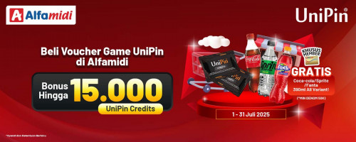 Minuman Gratis Buat Kamu! Beli Voucher UniPin di Alfamidi dan Dapatkan Bonus UC dan Minuman Gratis!!